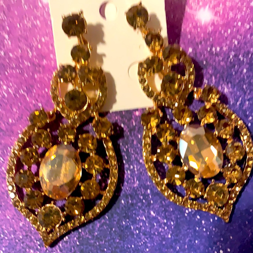 Topaz Gold Chandelier Pageant earrings